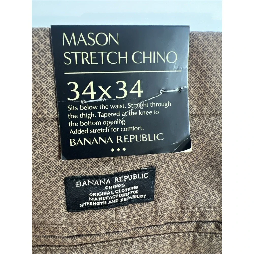 Banana Republic Mason Stretch Chino Pants Mens 34x34 Brown Tapered Fit Stretch‎